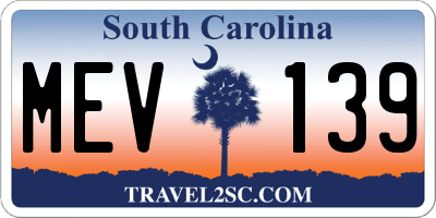 SC license plate MEV139