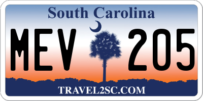 SC license plate MEV205