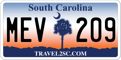 SC license plate MEV209