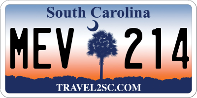 SC license plate MEV214