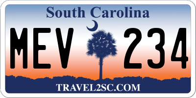 SC license plate MEV234