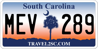 SC license plate MEV289