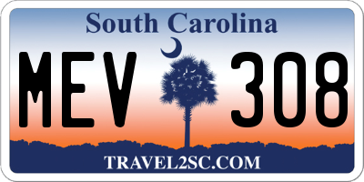 SC license plate MEV308