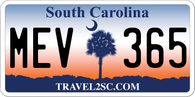 SC license plate MEV365