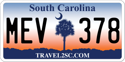 SC license plate MEV378