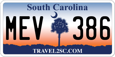 SC license plate MEV386