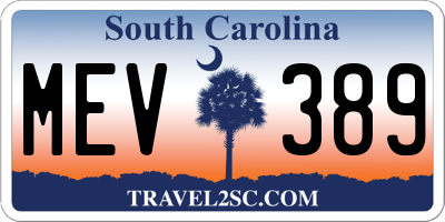 SC license plate MEV389