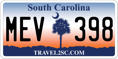 SC license plate MEV398