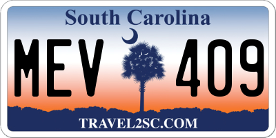 SC license plate MEV409