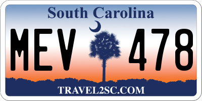 SC license plate MEV478
