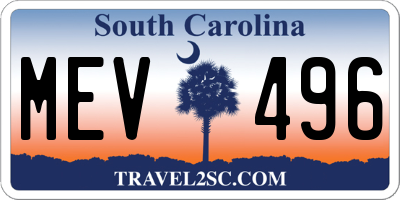 SC license plate MEV496