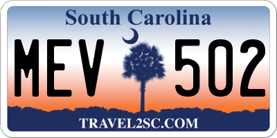 SC license plate MEV502