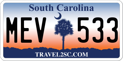 SC license plate MEV533