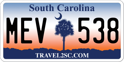 SC license plate MEV538