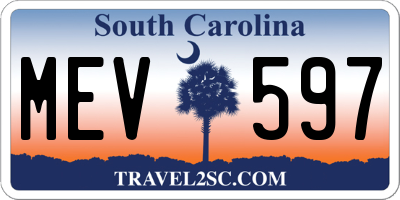 SC license plate MEV597