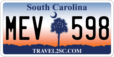 SC license plate MEV598