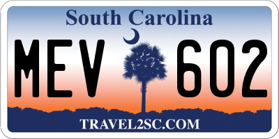SC license plate MEV602