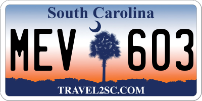 SC license plate MEV603