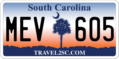 SC license plate MEV605