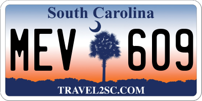 SC license plate MEV609