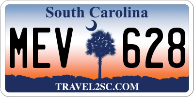 SC license plate MEV628
