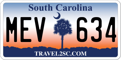 SC license plate MEV634