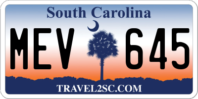 SC license plate MEV645