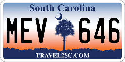 SC license plate MEV646