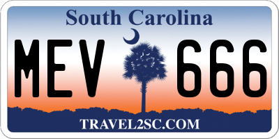 SC license plate MEV666
