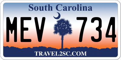 SC license plate MEV734