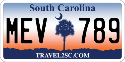SC license plate MEV789