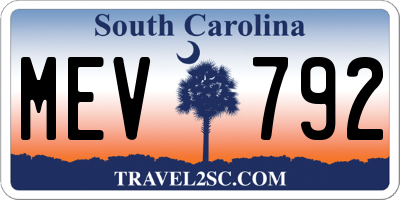 SC license plate MEV792