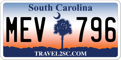 SC license plate MEV796