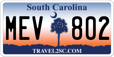SC license plate MEV802