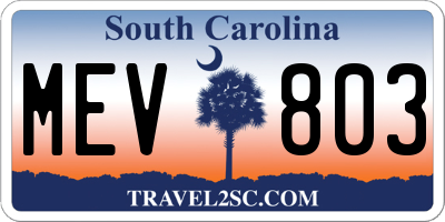 SC license plate MEV803