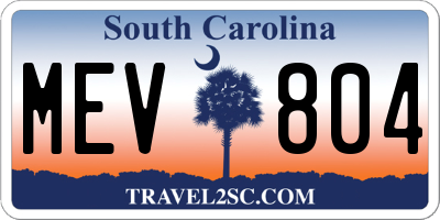 SC license plate MEV804