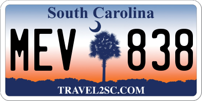 SC license plate MEV838