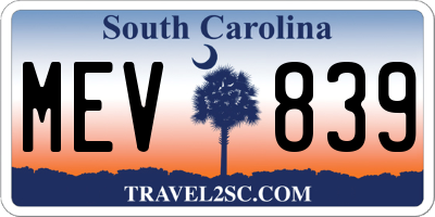SC license plate MEV839