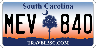 SC license plate MEV840