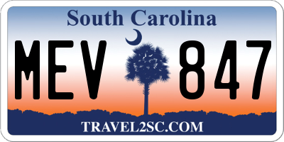 SC license plate MEV847