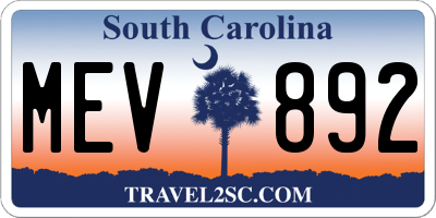SC license plate MEV892
