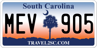 SC license plate MEV905