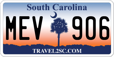 SC license plate MEV906