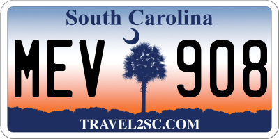 SC license plate MEV908