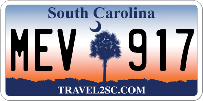 SC license plate MEV917
