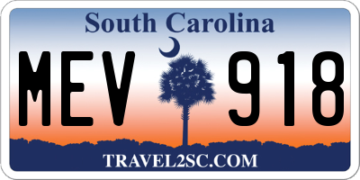 SC license plate MEV918