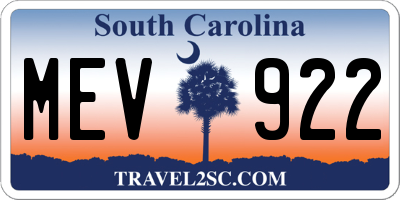 SC license plate MEV922