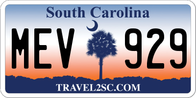 SC license plate MEV929