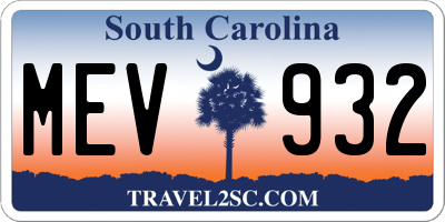 SC license plate MEV932
