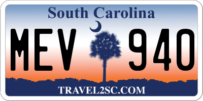 SC license plate MEV940